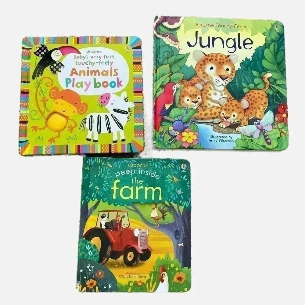 Usborne Lot of 3 Books Touchy Feely Animals, Peek Inside the Farm & Jungle